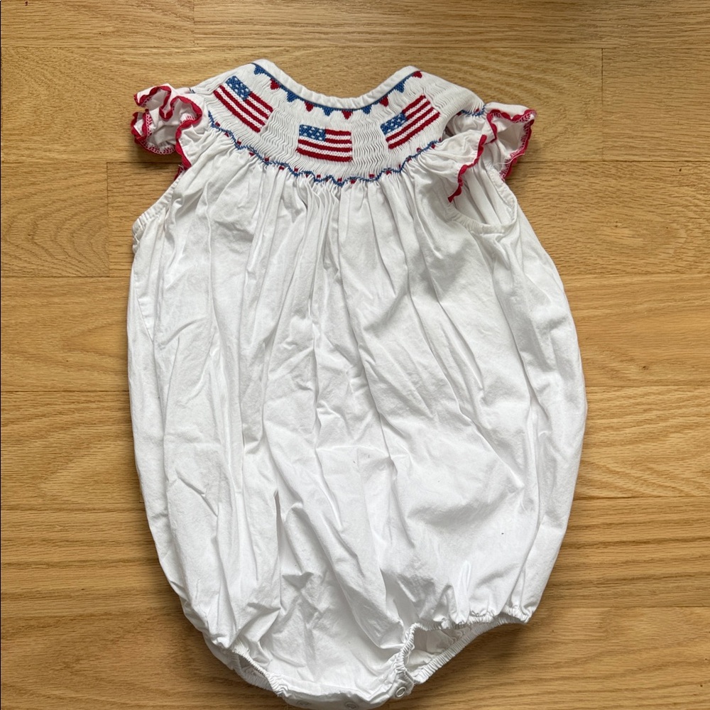 Patriotic White Bodysuit with Red and Blue Accents